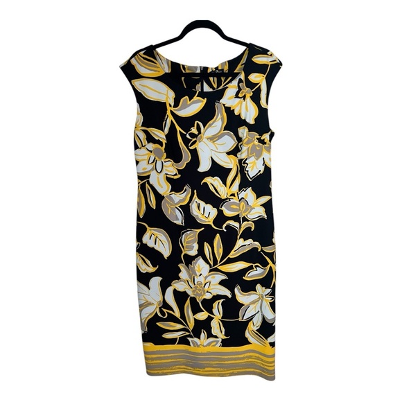 Phase 7 Seven sleeveless sheath dress size 10 Yellow Black floral midi EUC - Picture 1 of 12